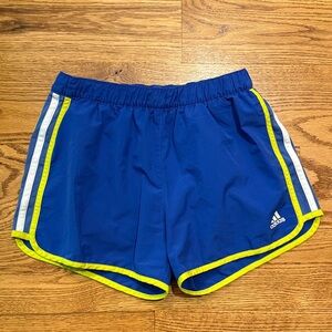 Adidas Women’s Marathon 10 CLIMALITE Royal Blue Shorts with Lime/White Accents